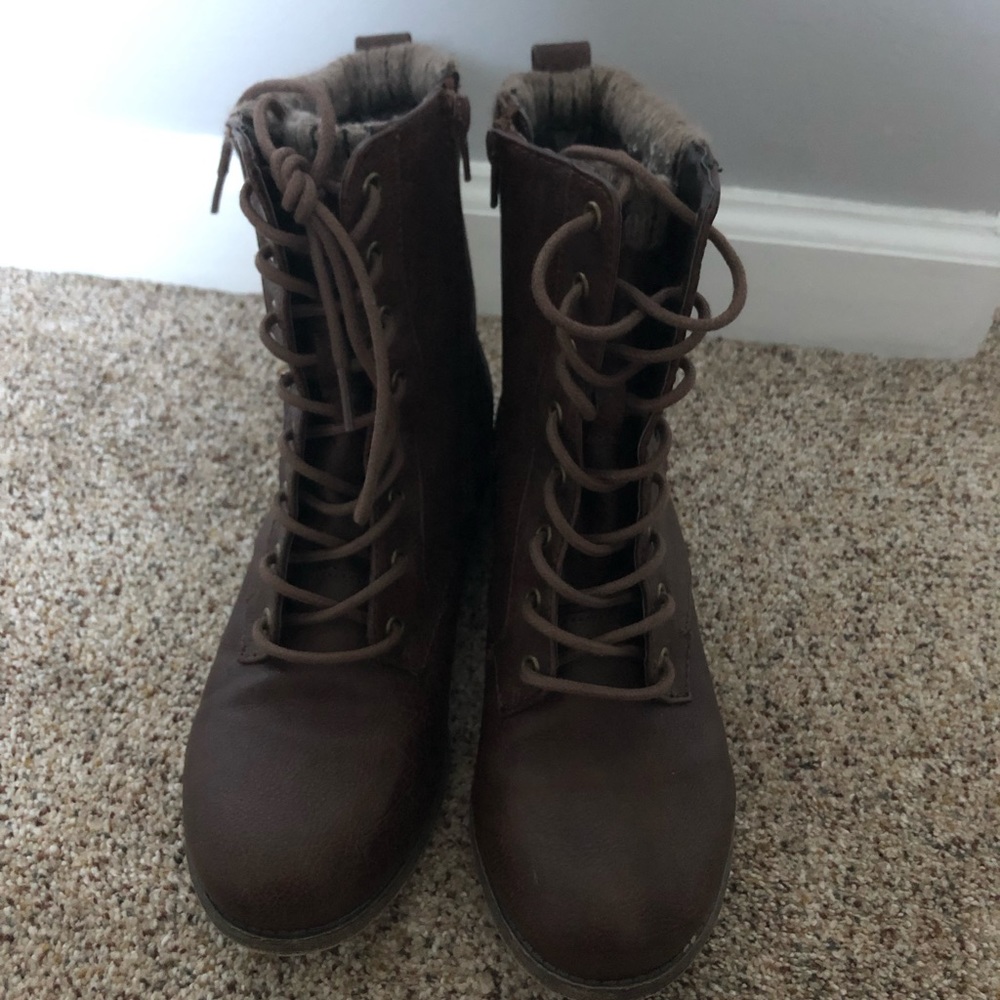 Brown combat boots